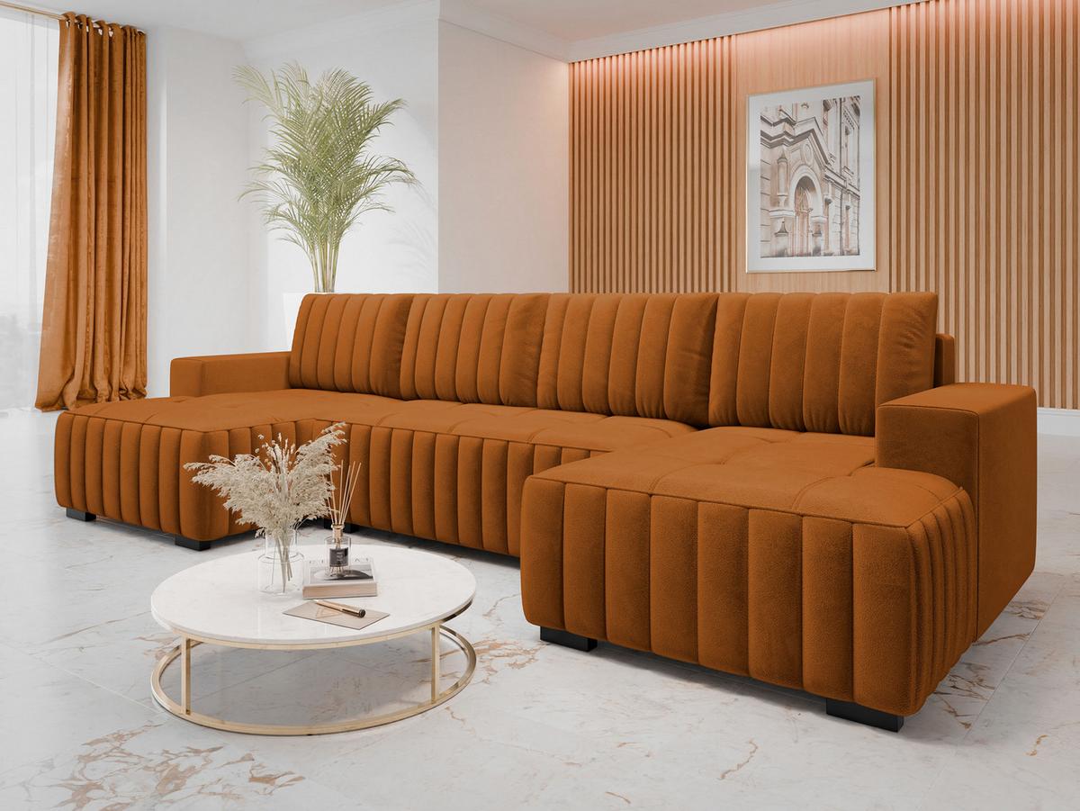 WOHNLANDSCHAFT Hugo U - Orange/Braun, Holz/Textil (310/85/140cm) - MIRJAN24