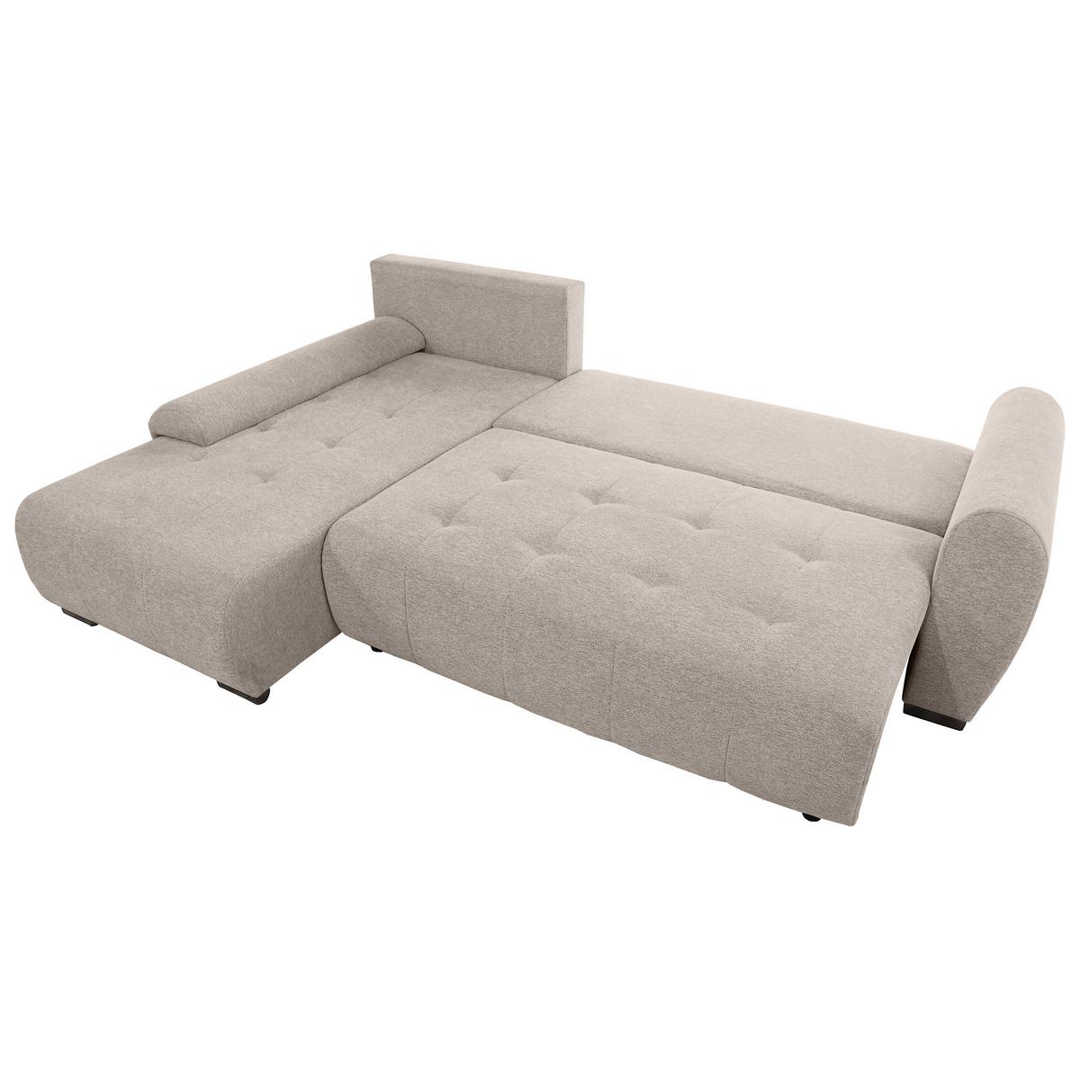 ECKSCHLAFSOFA Dallas mit Bettkasten, 255 cm, Beige, links, Velour-Stoff - Cappuccino, Textil (255/175cm) - Beautysofa