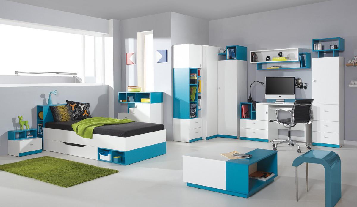 DREHTÜRENSCHRANK ENNA 95/195/95cm 2-türig Weiß - Blau/Weiß, Holzwerkstoff (95/195/95cm) - MASSENO