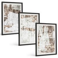 BILDER SET 3er Set - 40x60 cm Schwarzer Rahmen - Abstrakte Muster, weiß, braun - Schwarz, Kunststoff (40/60cm) - TULUP