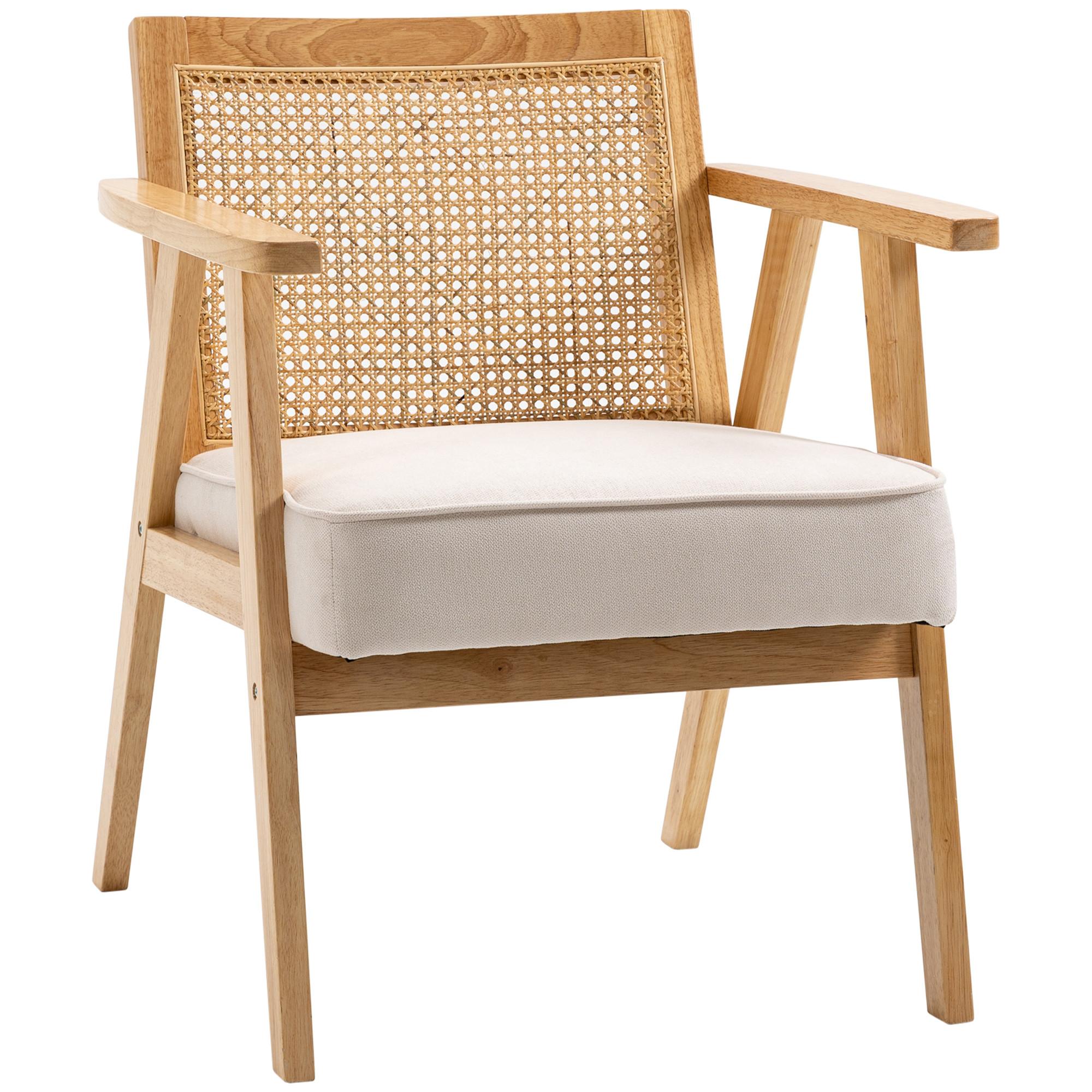 SESSEL Wohnzimmer Relaxsessel mit Armlehnen, Sitzkissen, Rattan-Rückenlehne - Weiß, Kunststoff (63/78/69cm) - HOMCOM