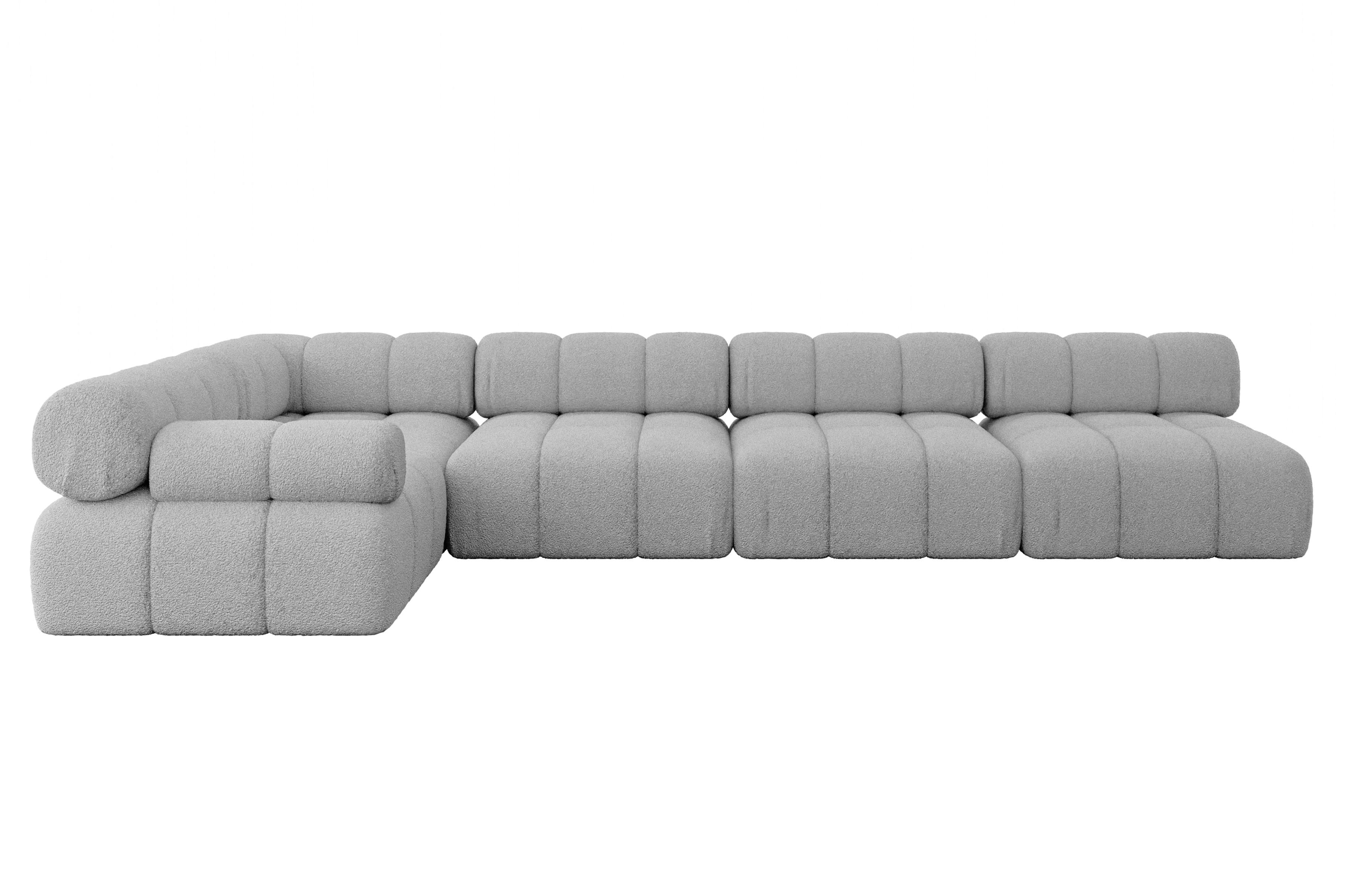 ECKSOFA modulares Sofa Mende-L3 - 380x190x70 cm Hellgrau Bouclé - Hellgrau, Holzwerkstoff/Textil (380/190cm) - ALTDECOR