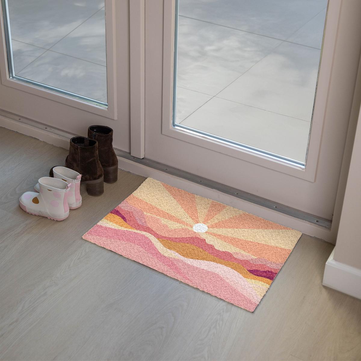 FUSSMATTE Berge - Abstrakt - Sonnenstrahlen - Rosa Sauberlaufmatte 60x40 cm - Rosa, Kunststoff (60/0.4cm) - MuchoWow