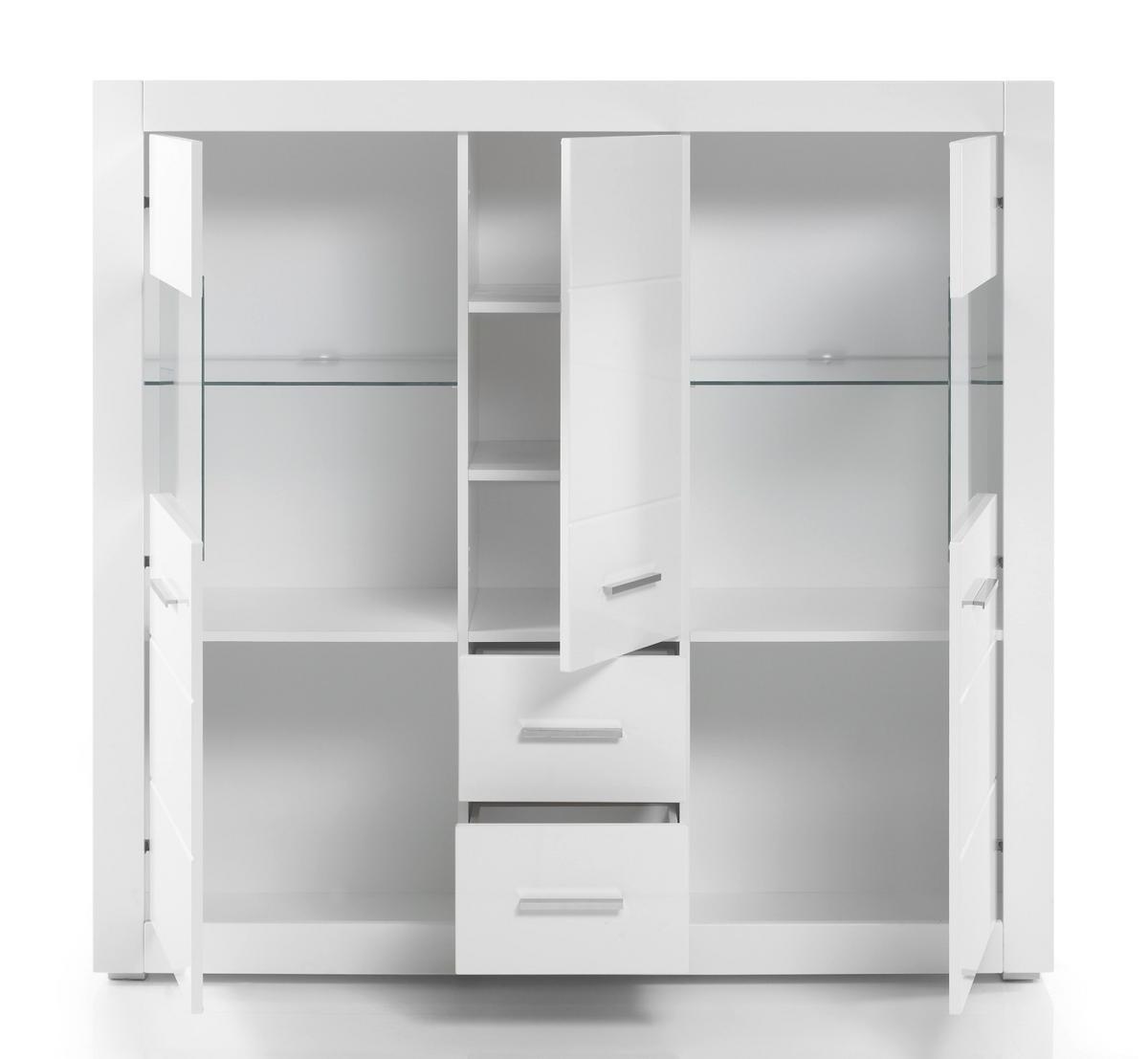 HIGHBOARD weiß Hochglanz 149 cm, Kommode mit viel Stauraum - Chromfarben/Weiß Hochglanz, Holzwerkstoff/Kunststoff (149/142/42cm) - Furn.Design