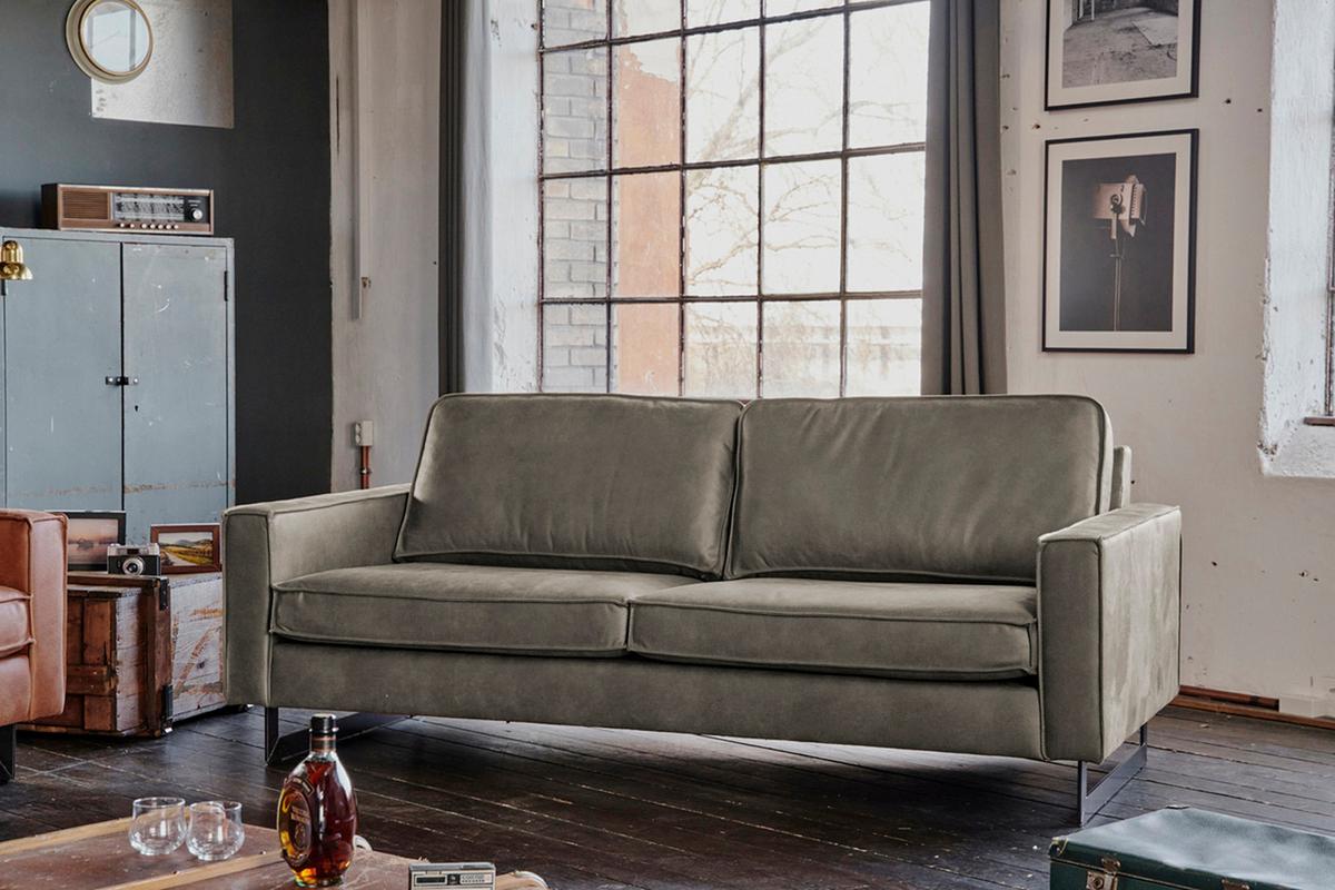 SOFA VILNIUS Anthrazit Lederfaserstoff - Anthrazit/Schwarz, Leder/Metall (206/85/99cm) - KAWOLA
