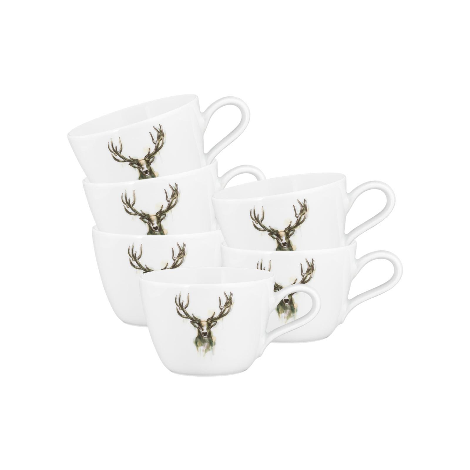 KAFFEETASSEN Life Nature Hirsch weiß-braun 240 ml 6er Set - Weiß/Braun, Keramik (0.24L) - Seltmann Weiden