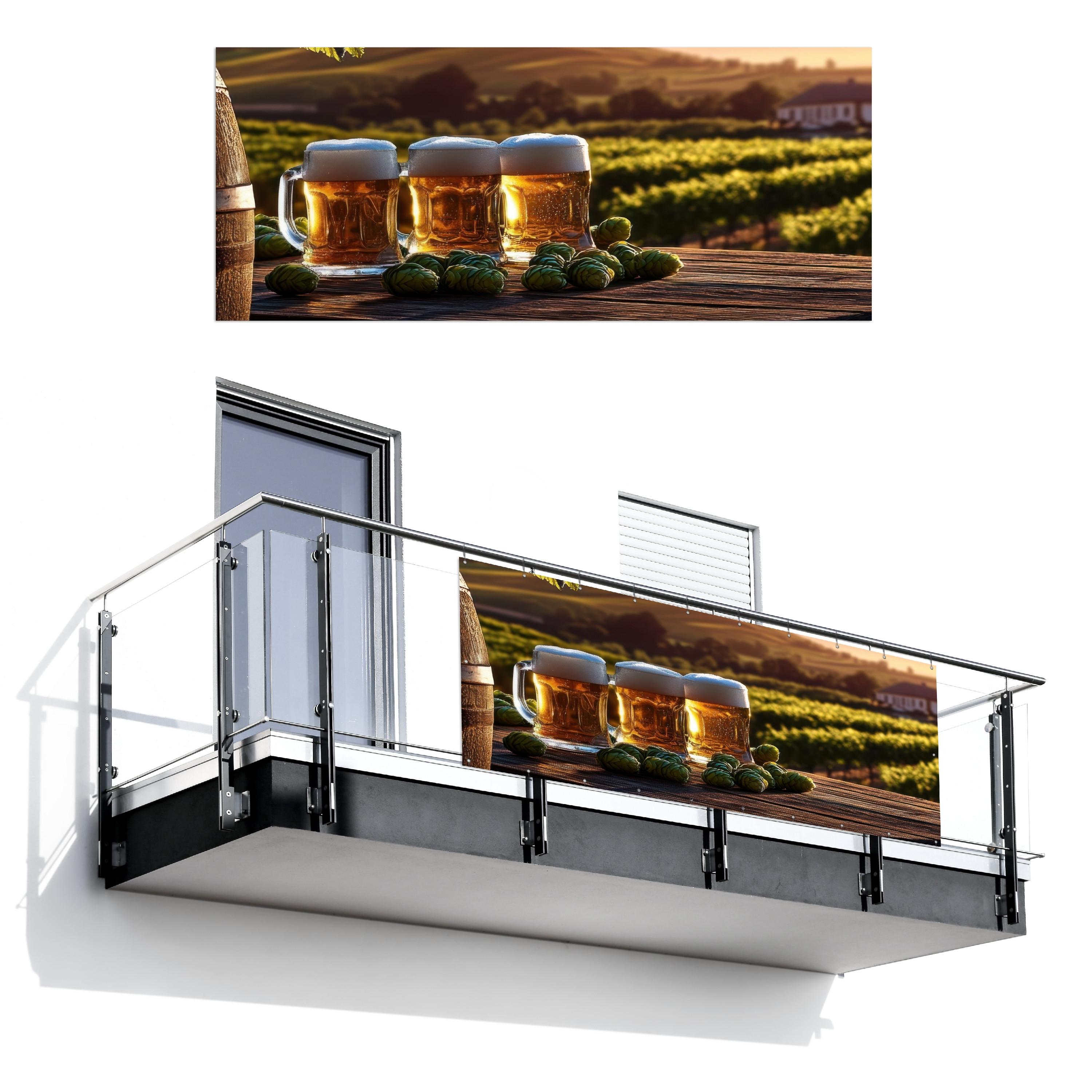 BALKON-SICHTSCHUTZ Bier - Hopfen - Landschaft Balkon Deko 300x120 cm - Grün, Kunststoff (300/120cm) - MuchoWow