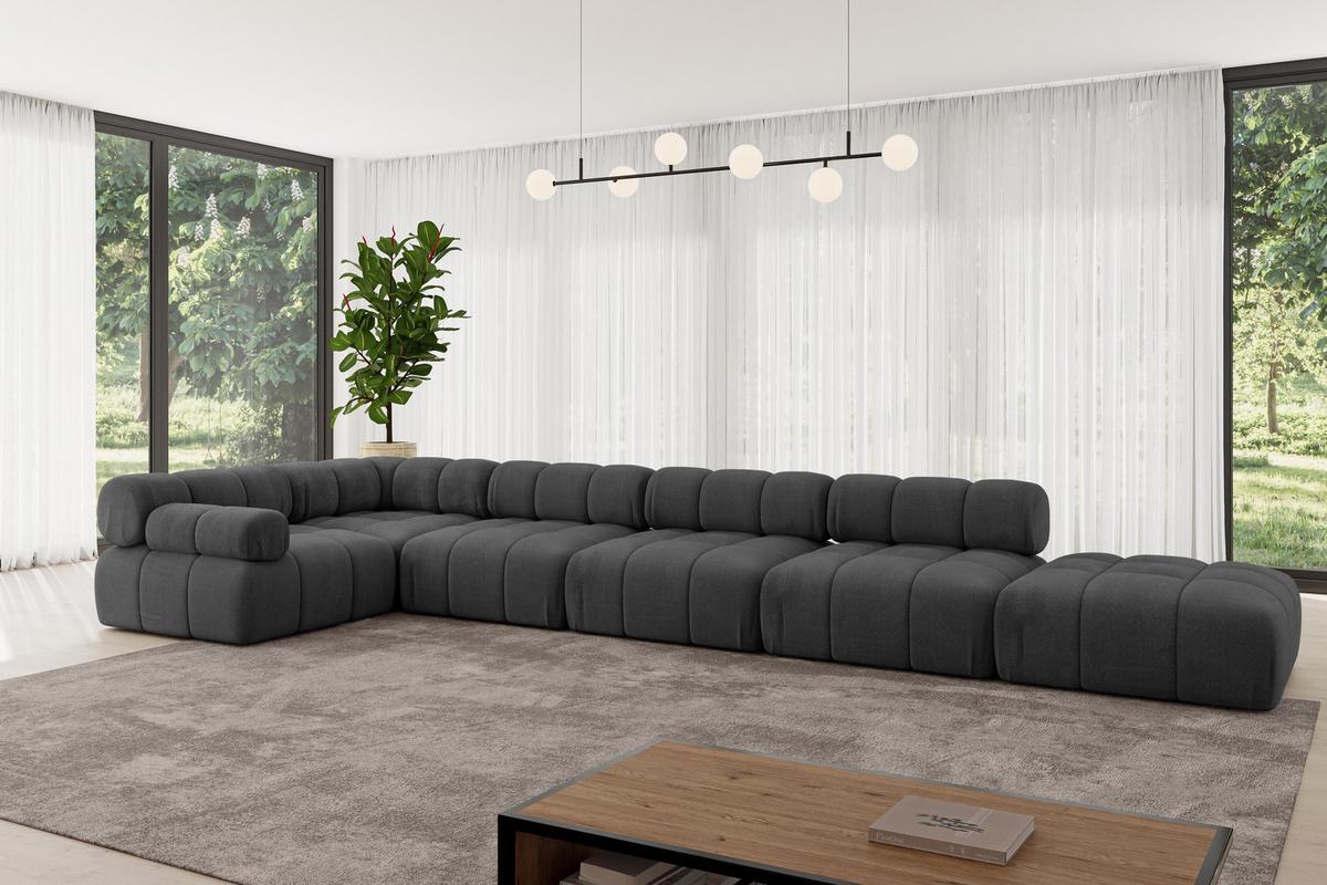 ECKSOFA modulares Sofa Felto-L3 - 475x190x70 cm Schwarz Velours - Schwarz, Holzwerkstoff/Textil (475/190cm) - ALTDECOR