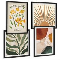 BILDER SET 4er Set - 50x50 cm & 40x60 cm Schwarzer Rahmen - Abstrakte Blumenmotive - Schwarz, Kunststoff (50/50cm) - TULUP