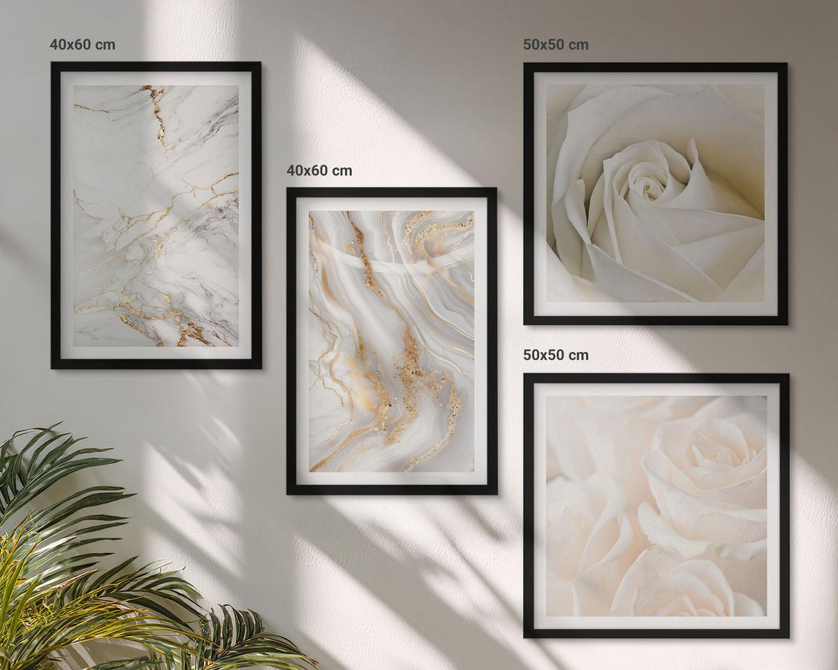 BILDER SET 4er Set - 50x50 cm & 40x60 cm Schwarzer Rahmen - Elegante Marmormuster - Schwarz, Kunststoff (50/50cm) - TULUP