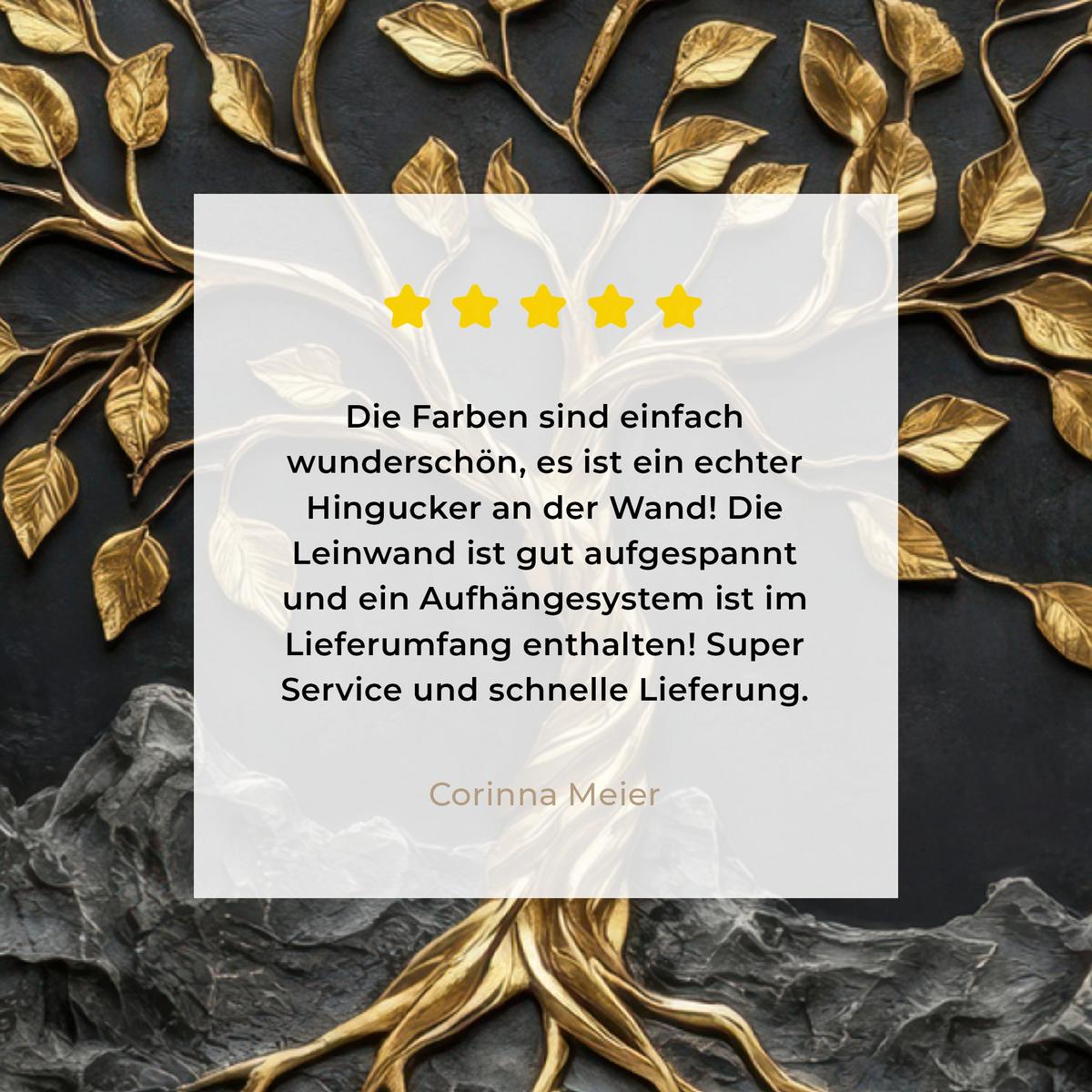 LEINWANDBILD Blätter - Gold - Baum - Fels Wandbild 40x30 cm - Schwarz, Textil (40/30cm) - MuchoWow