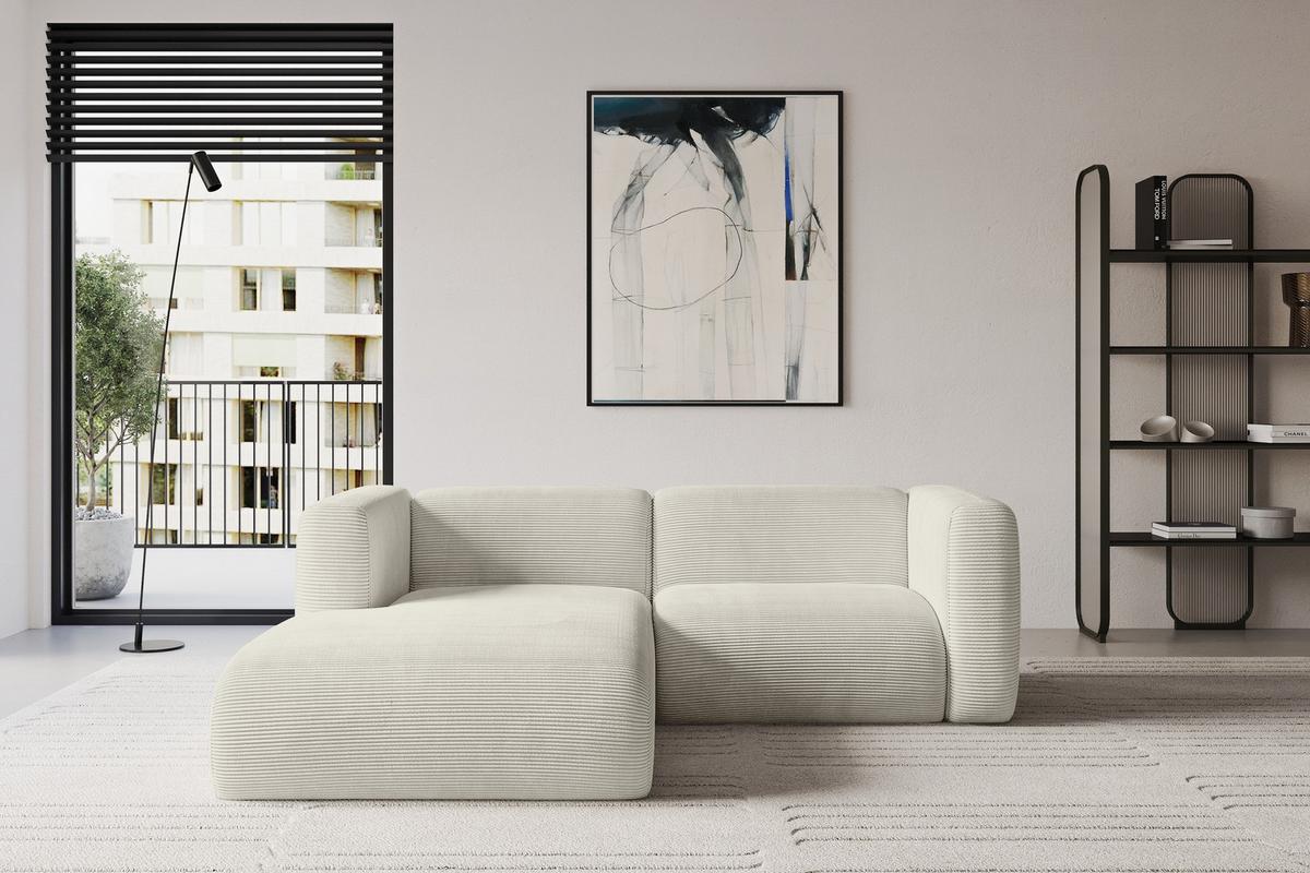 ECKSOFA Ottomane Links MIRA-L1 227x179x89 Creme Cord - Ecru/Creme, Holzwerkstoff/Kunststoff (227/179cm) - ALTDECOR