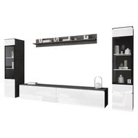 WOHNWAND Vera II mit weißer LED Beleuchtung - Weiß Hochglanz/Grau, Holzwerkstoff (30/130/33cm) - MIRJAN24