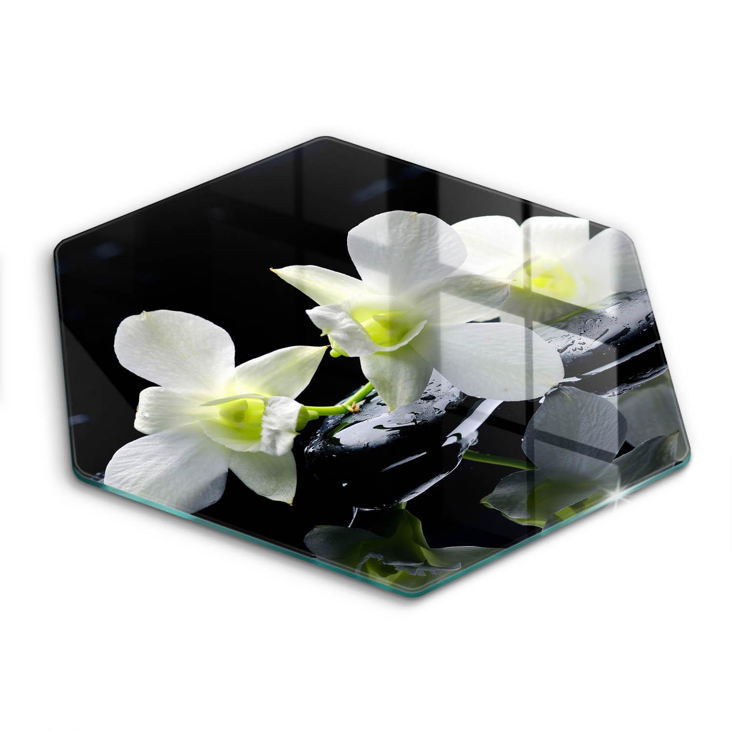 GLASPLATTE 40 cm Zen weiße Blumen im Wasser - Schwarz, Glas (40/40cm) - Wallfluent