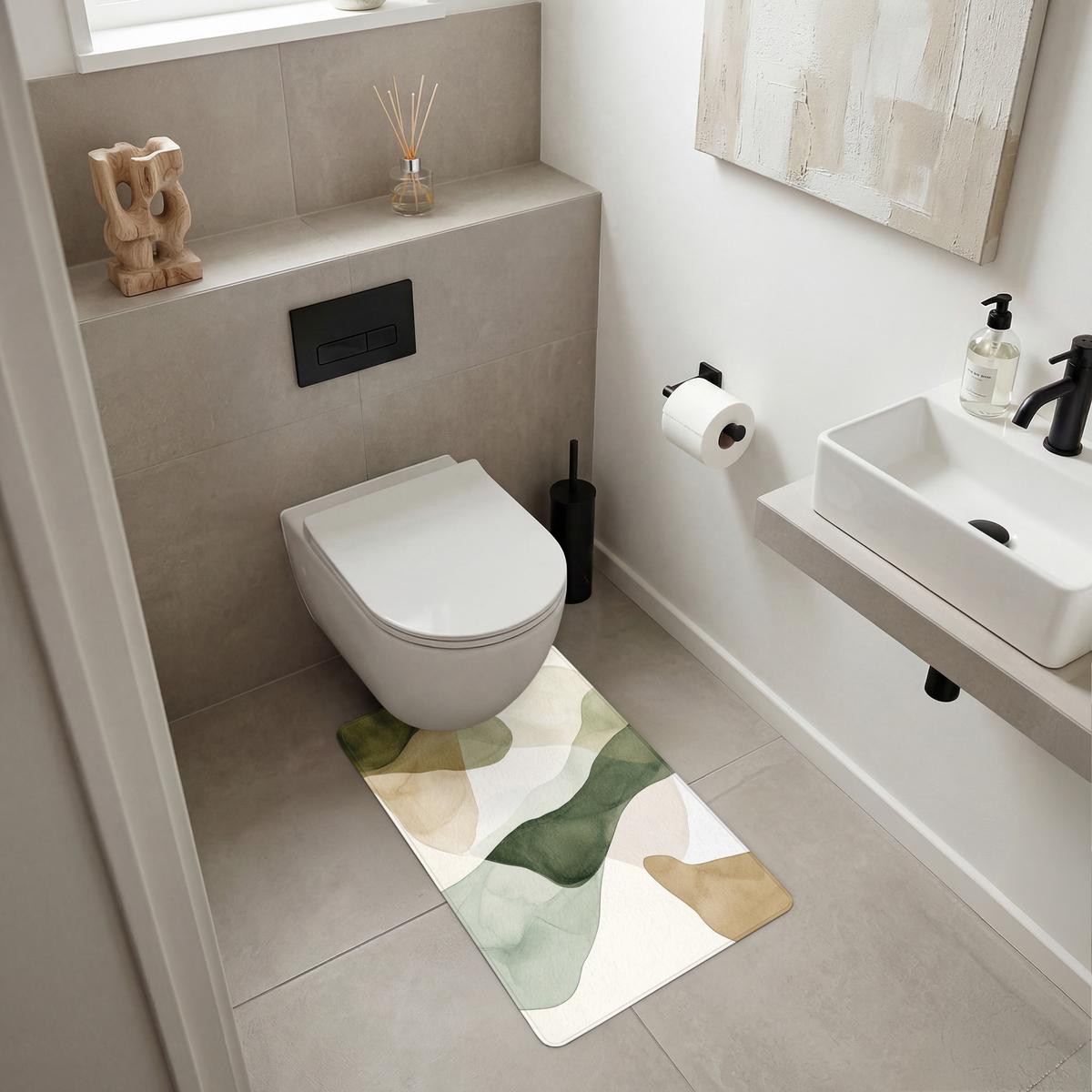 WC-VORLEGER Japandi - Abstrakt - Grün WC Teppich 50x80 cm - Grün, Textil (50/1cm) - OnlyWow