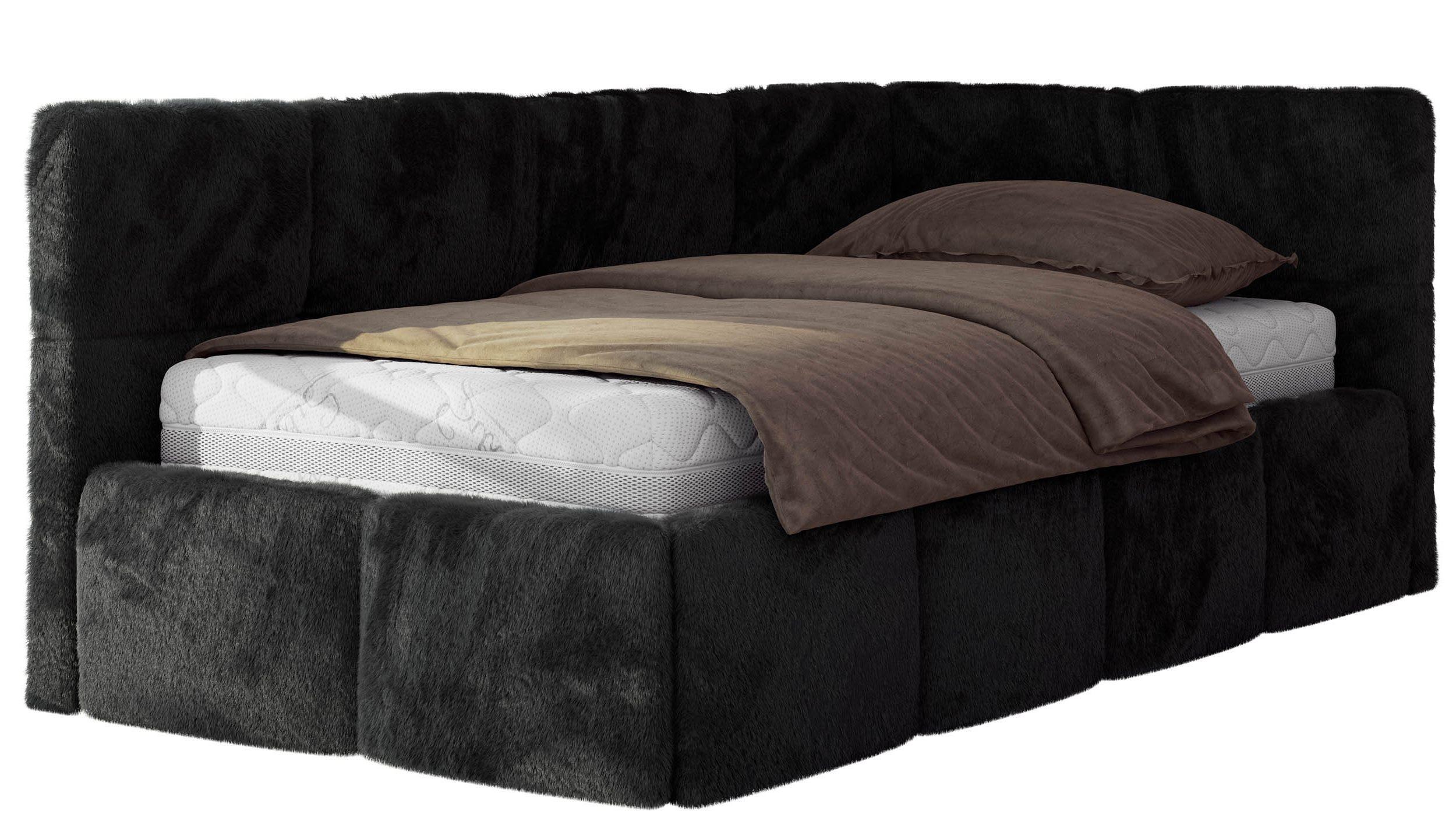 JUGENDBETT ARVO 90/200 - Schwarz Plüsch - ohne Matratze - Rechts Seite - Schwarz, Textil (200/90cm) - MKS