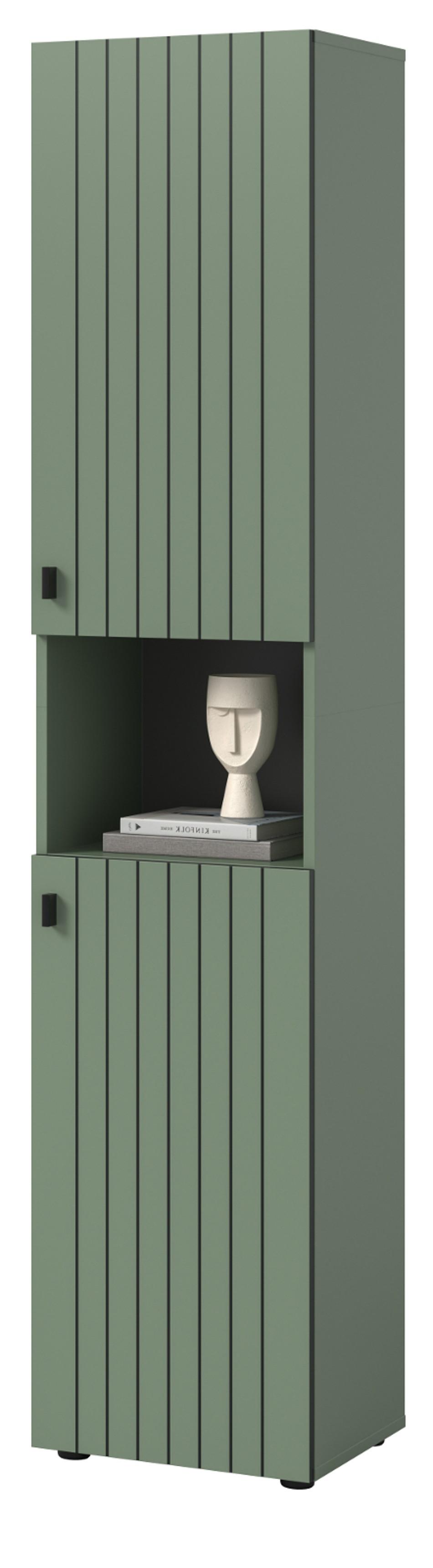 SCHUHSCHRANK grün, Flurschrank 40 x 192 cm, Türanschlag wechselbar - Schwarz/Grün, Holzwerkstoff/Kunststoff (40/192/37cm) - Inn.Furn