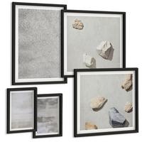 BILDER SET 5er Set - 50x50 cm & 20x30 cm & 40x60 cm Schwarzer Rahmen - Moderne minimalistische Texturen - Schwarz, Kunststoff (40/60cm) - TULUP