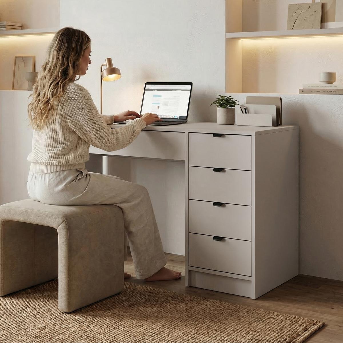 SCHREIBTISCH Malta mit 5 Schubladen, mit Griffen, Kaschmir - Kaschmir/Schwarz, Holzwerkstoff/Metall (57/120/75.5cm) - Beautysofa