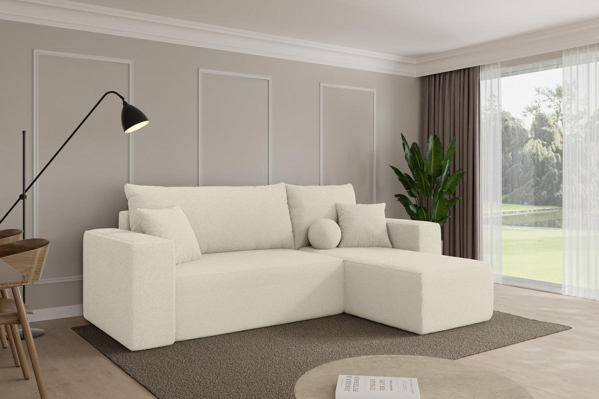 ECKSOFA mit Schlaffunktion Ottomane Rechts SENO-L 249x139x85 Beige Bouclé - Sandfarben/Beige, Holzwerkstoff/Kunststoff (249/139cm) - ALTDECOR