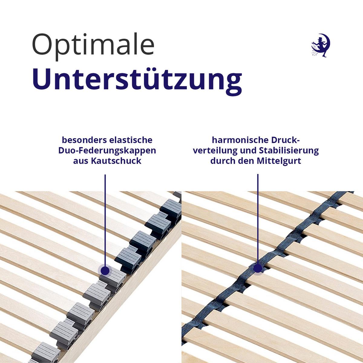 LATTENROST 7-Zonen DreamBase 80x200 cm – stabiler Holzlattenrost mit Federleisten für optimale Matratzenunterstützung - Eschefarben/Buchefarben, Holz (80/200cm) - Mister Sandman