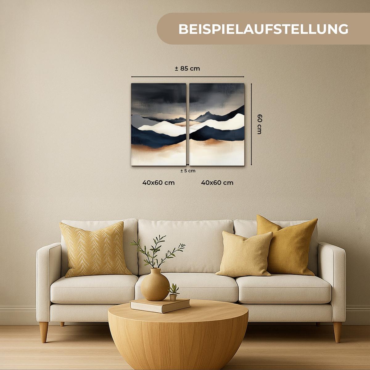 LEINWANDBILD 2er Set Landschaft - Abstrakt - Modern 80x60 cm - Dunkelblau, Textil (80/60cm) - MuchoWow