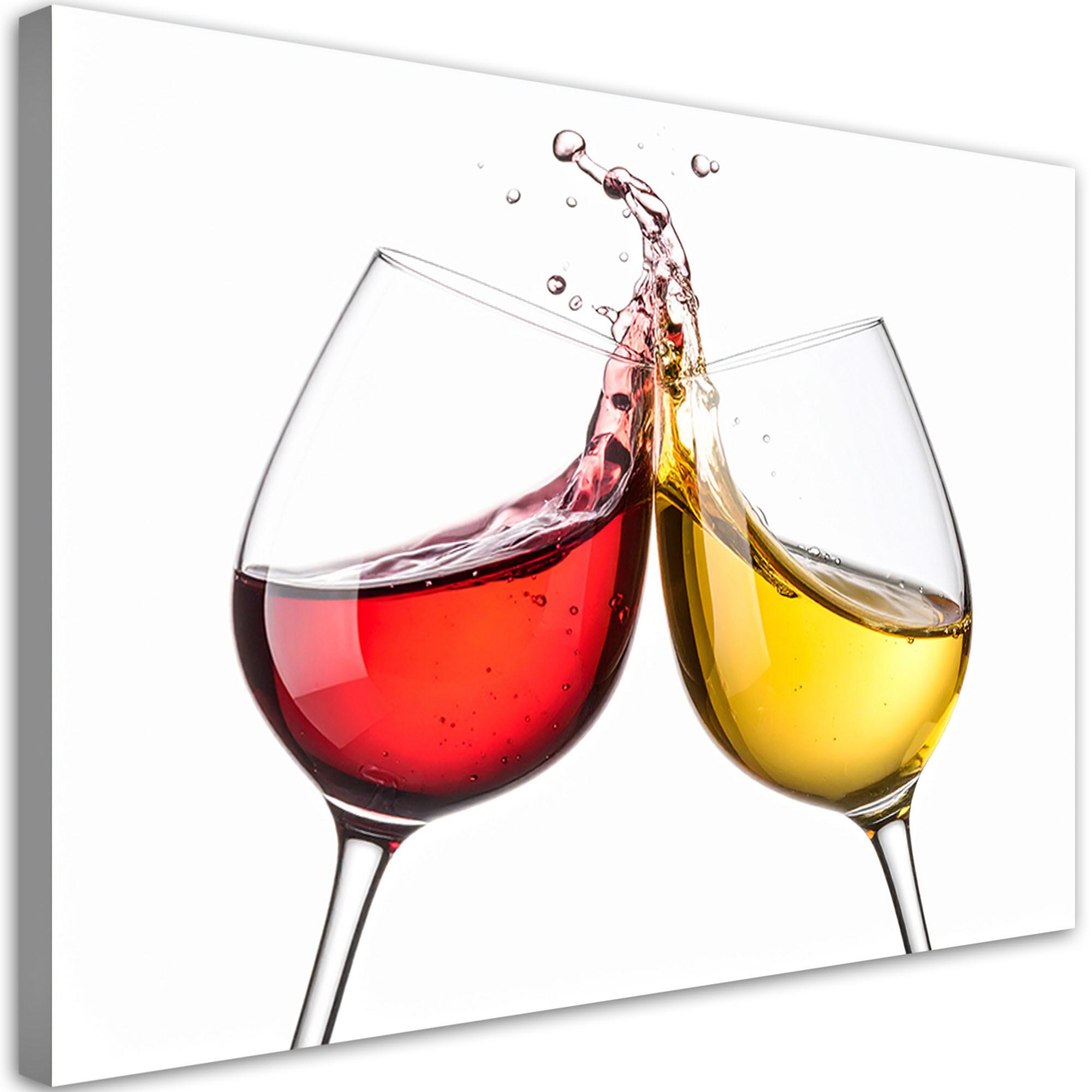 LEINWANDBILD Weißer und roter Wein 90x60cm - Multicolor, Textil (90/60cm) - Feeby