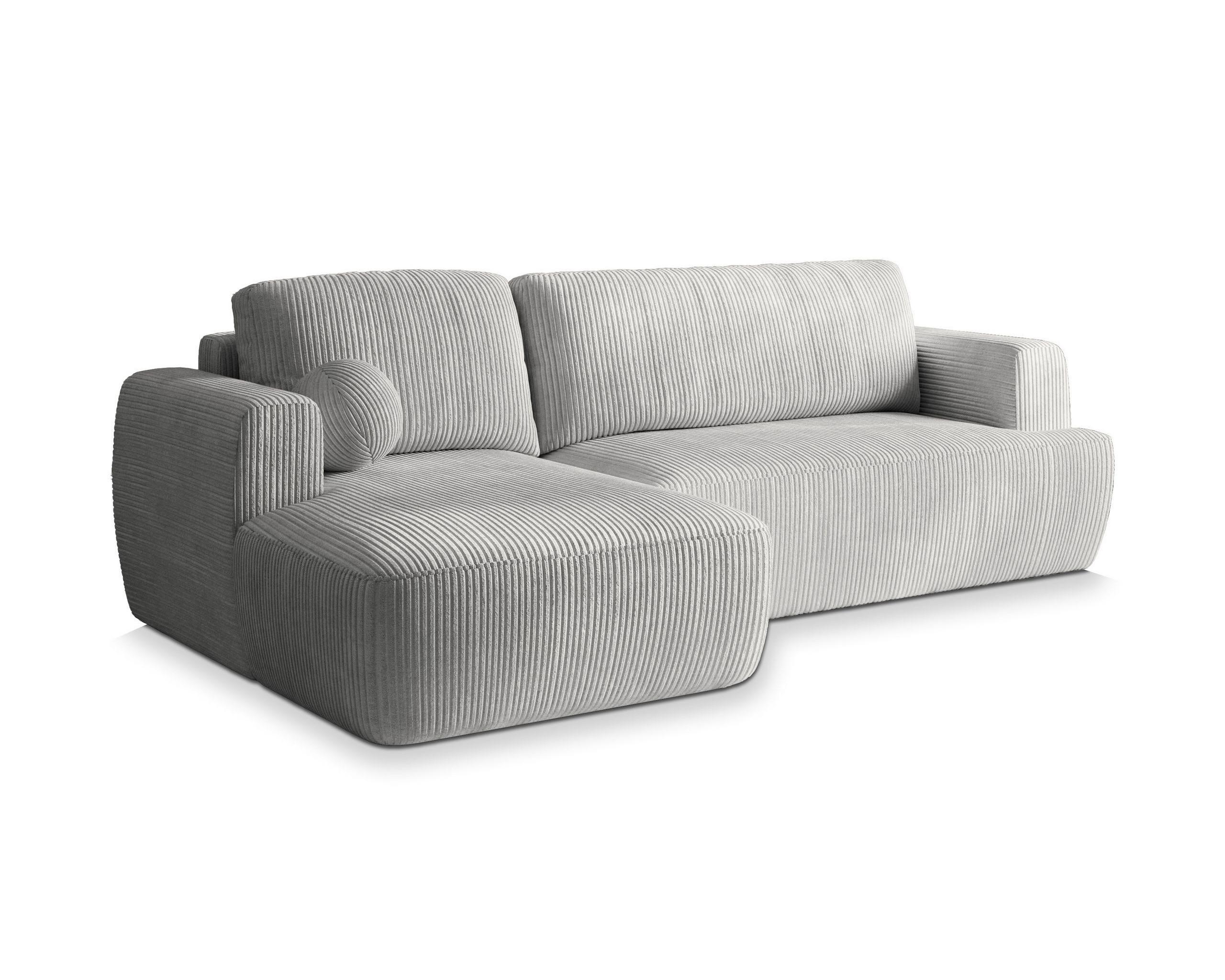ECKSOFA SENTI P L-S Hellgrau Kordstoff mit Schlaffunktion - Hellgrau/Schwarz, Holz/Kunststoff (246/148cm) - MASSENO
