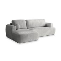 ECKSOFA SENTI P L-S Hellgrau Kordstoff mit Schlaffunktion - Hellgrau/Schwarz, Holz/Kunststoff (246/148cm) - MASSENO