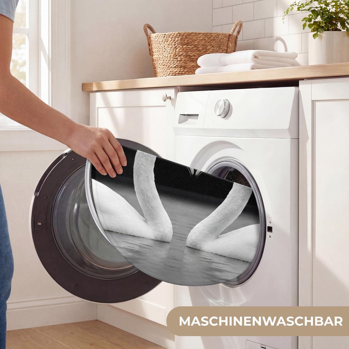 WC-VORLEGER Schwäne - Herz - Schwarz - Weiß Toilettenteppich 70x70 cm - Schwarz, Textil (70/1cm) - OnlyWow