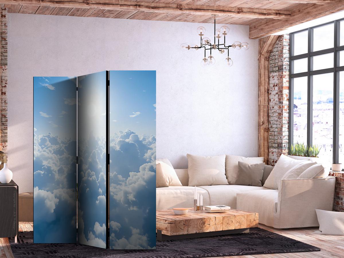 PARAVENT Beidseitig Bedruckter 3-tlg 135x172 cm Sonne Himmel und Wolken - Blau, Holz/Textil (135/172/3cm) - Muralo