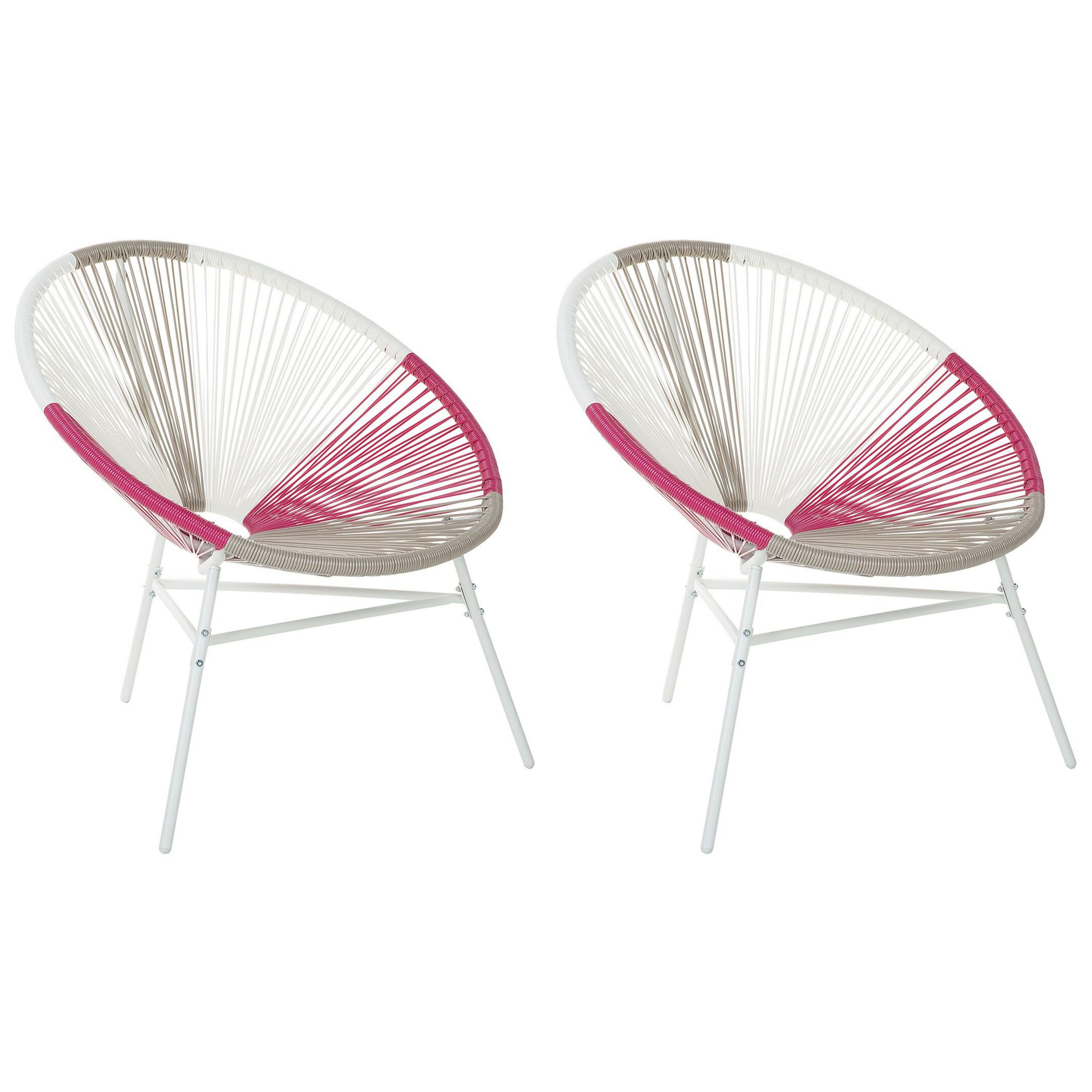 RATTANSTUHL 2er-SET Kunststoff weiß/beige/rosa 76 cm Acapulco - Pink/Beige, Kunststoff (76/85/76cm) - Beliani