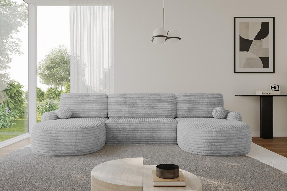WOHNLANDSCHAFT mit Schlaffunktion und Bettkasten LIRA-U - 335x172x89 Hellgrau - Hellgrau, Holzwerkstoff/Textil (335/89/172cm) - ALTDECOR
