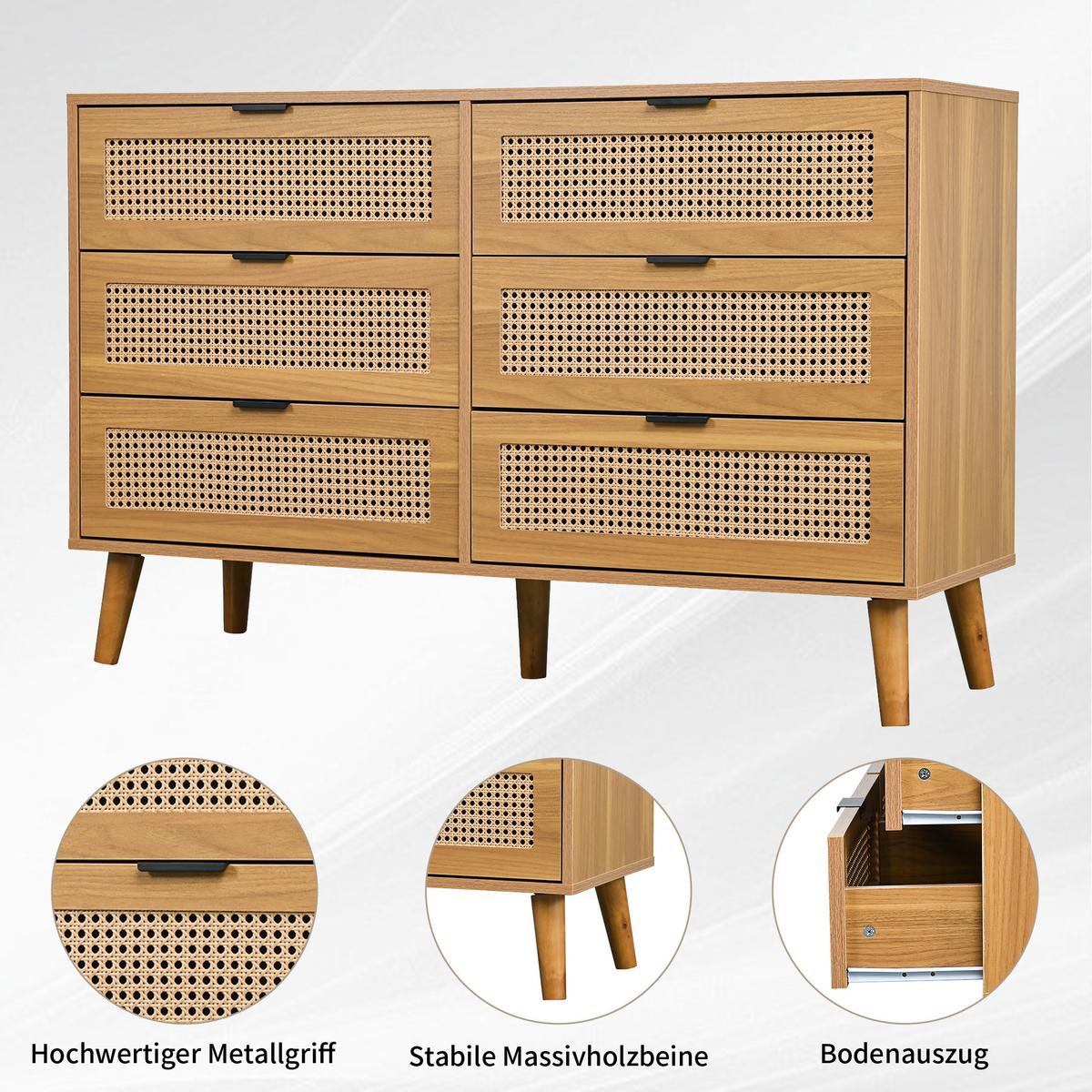 SIDEBOARD mit 6 Schubladen Sideboard aus Holz mit Metallgriffen, Retro-Design, für Schlafzimmer & Büro Walnuss - Braun, Holzwerkstoff (120/77/40cm) - Urban Meuble