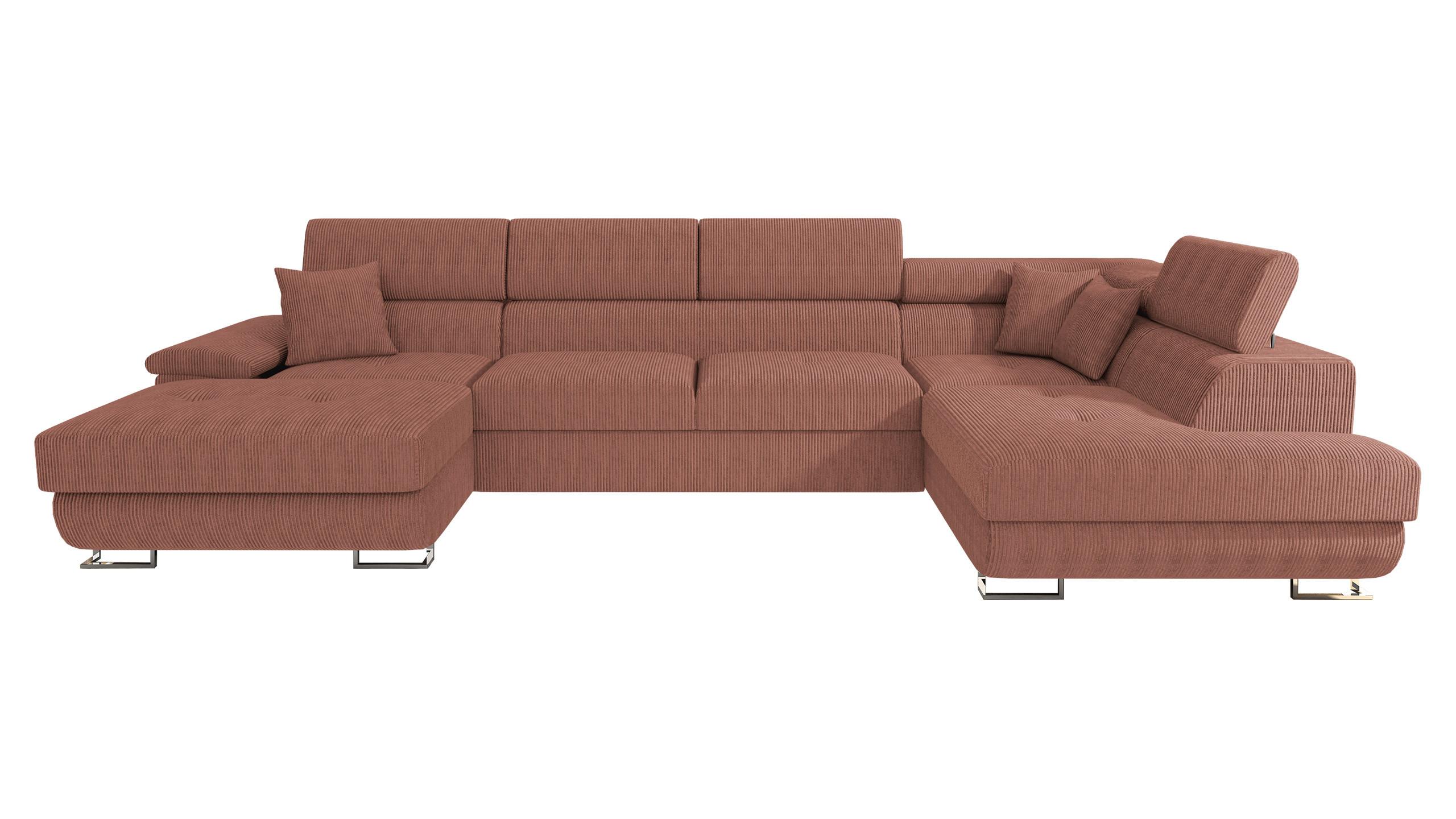 WOHNLANDSCHAFT Cotere Bis Cord, Seite: Rechts - Rosa, Holz (345/91/202cm) - MIRJAN24