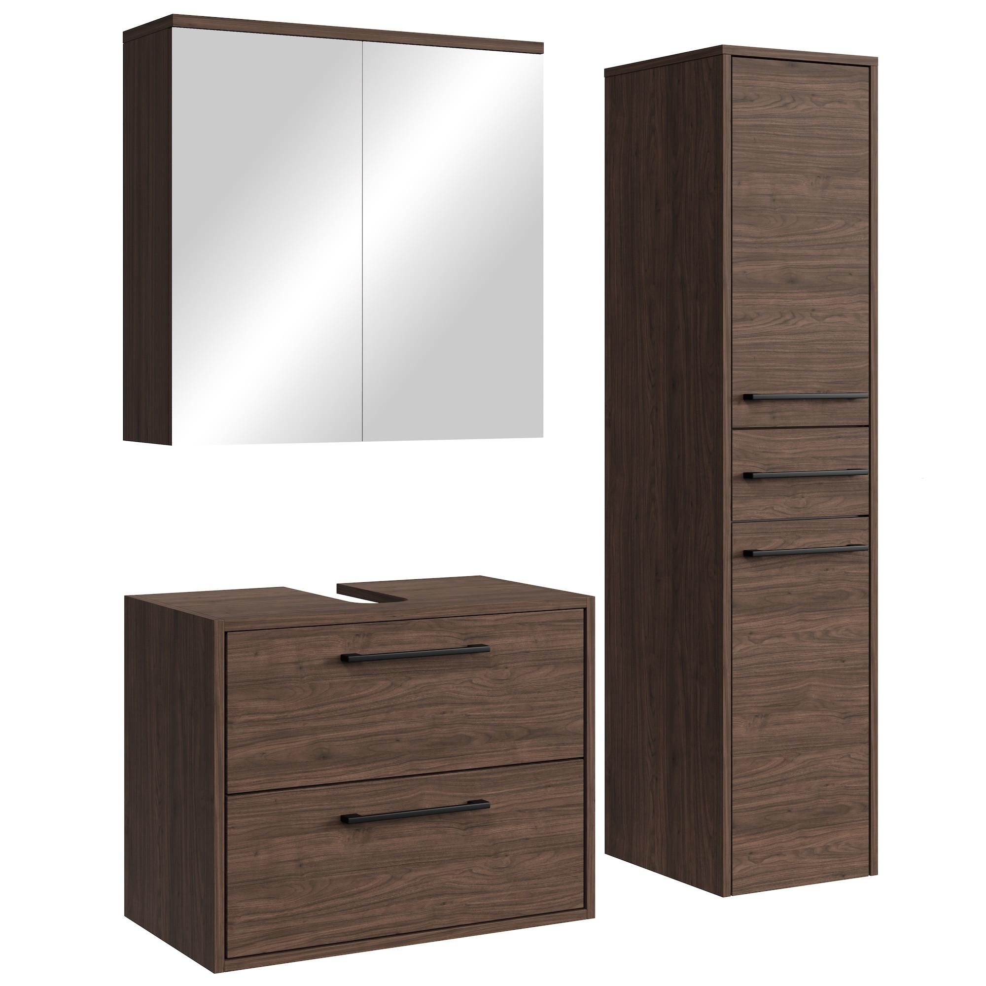 BADMÖBEL-SET Florence 3 Teile Walnuss Braun - 60 x 35 x 51 cm - Eichefarben, Holz (60/47/35cm) - Badplaats