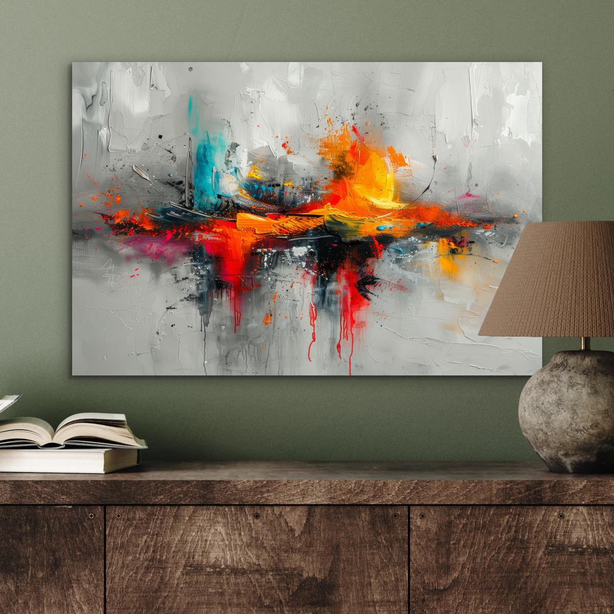 METALLBILD Moderne Kunst - Orange - Grau - Abstrakt Wandbild 60x40 cm - Hellgrau, Metall (60/40cm) - MuchoWow