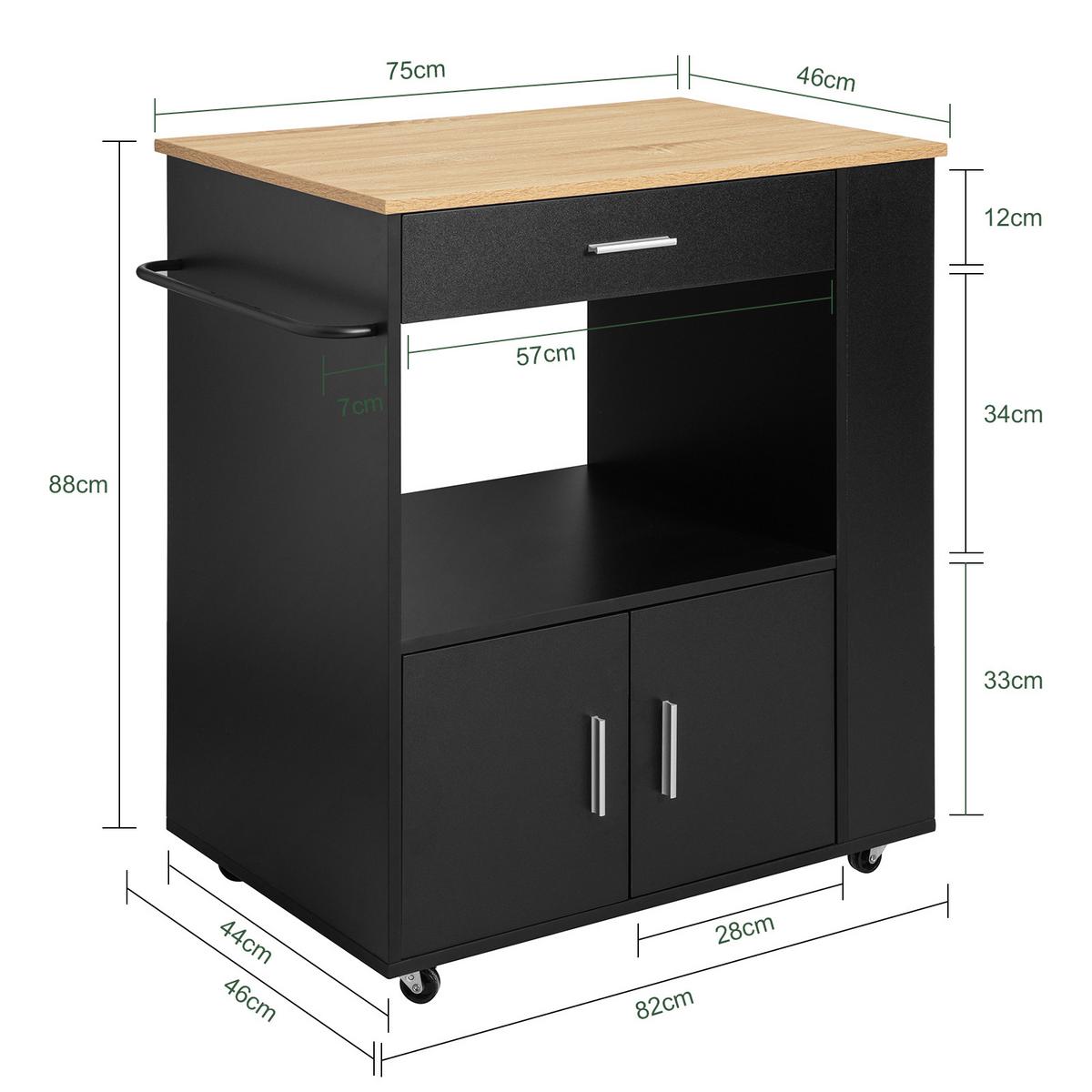 KÜCHENWAGEN mit Arbeitsplatte, Servierwagen, Schwarz - Schwarz, Holzwerkstoff (82/88/46cm) - SoBuy