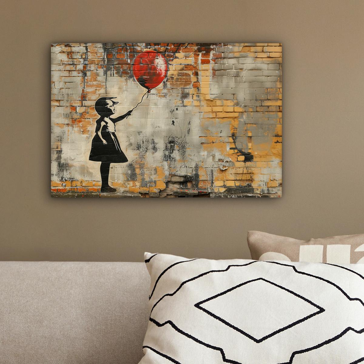 LEINWANDBILD Graffiti - Banksy - Mädchen - Straßenkunst Deko Schlafzimmer 30x20 cm - Sandfarben, Textil (30/20cm) - MuchoWow
