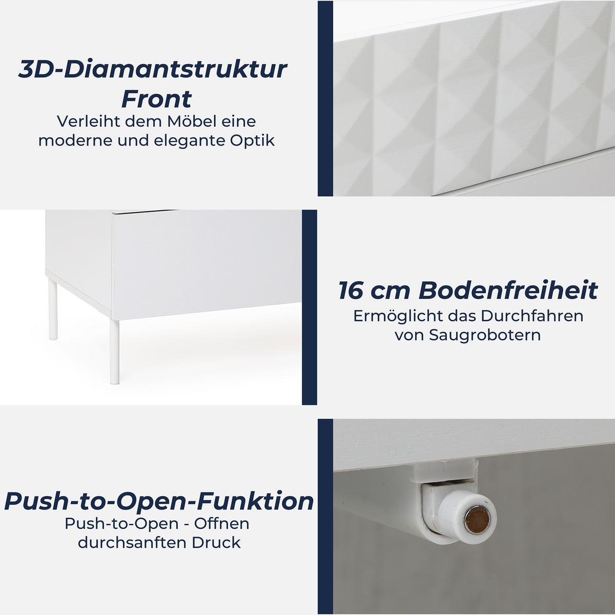 KOMMODE Holz mit 3 Schubladen, Weiß, 80 × 40 × 75 cm - Weiß, Holzwerkstoff/Metall (80/75/40cm) - Hometopia