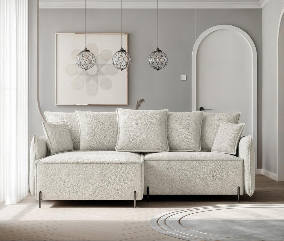 ECKSOFA MARCO Links, mit Schlaffunktion und Bettkasten, Creme - Creme, Textil/Metall (221/148cm) - Idohome