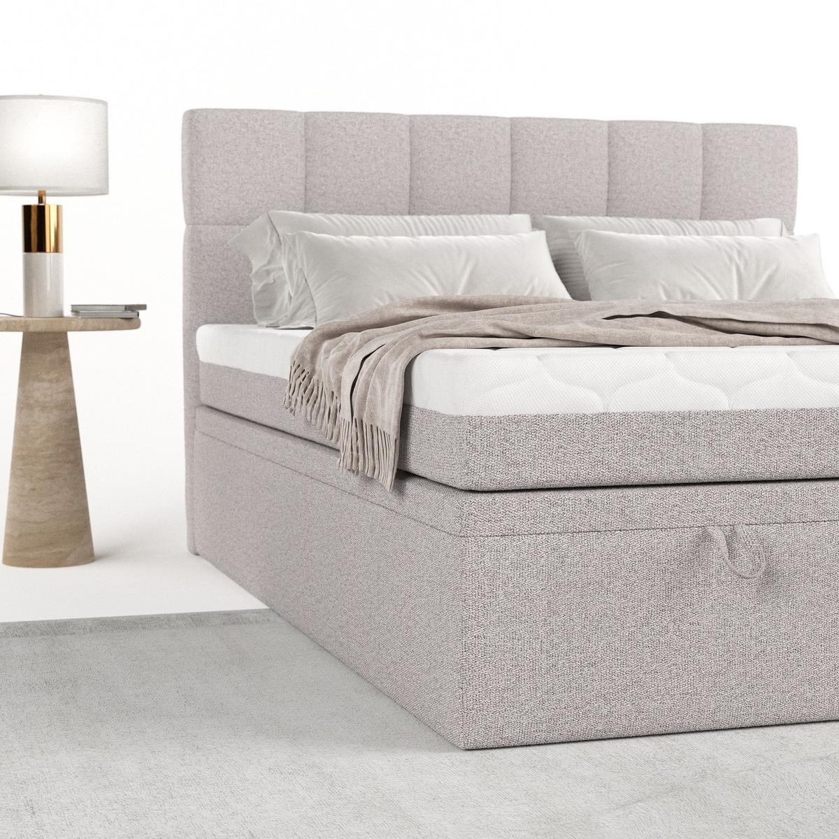 BOXBETT Elano 160/200 cm Beige im Riva Stoff - Beige/Schwarz, Holz/Holzwerkstoff (160/200cm) - AltaBeds