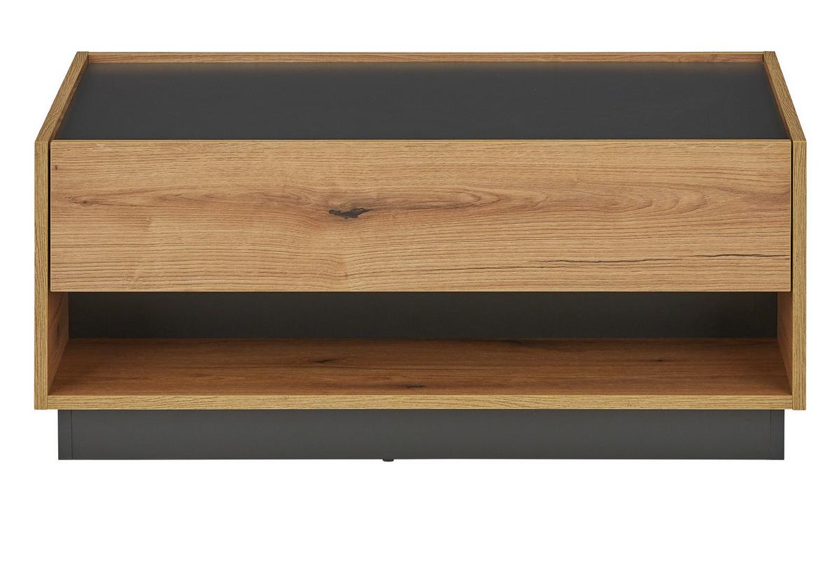 COUCHTISCH Evoke Eiche, grau 90 x 60 cm, Wohnzimmertisch mit Stauraum - Eichefarben/Schwarz, Holzwerkstoff/Metall (90/60/38cm) - Furn.Design