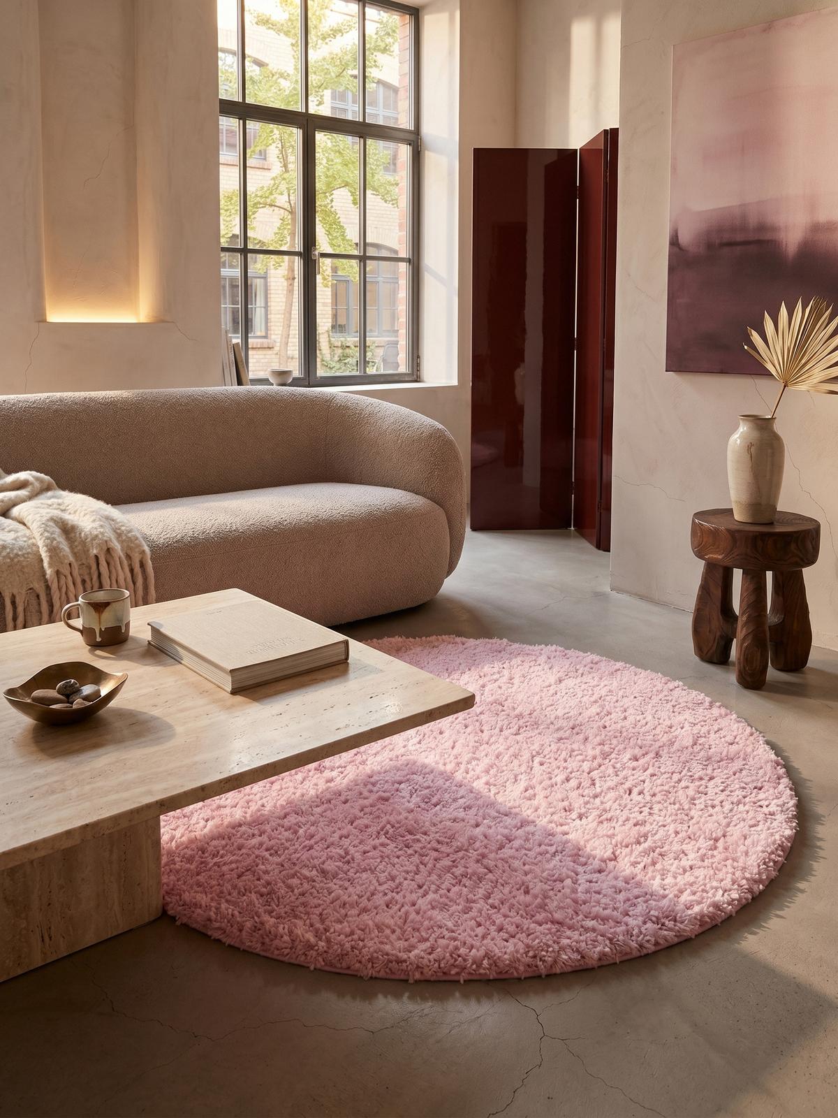 HOCHFLORTEPPICH RHEIN, einfarbig, aus Polypropylen, Rosa, Ø 200 cm - Rosa, Textil (200/200cm) - KADIMA DESIGN