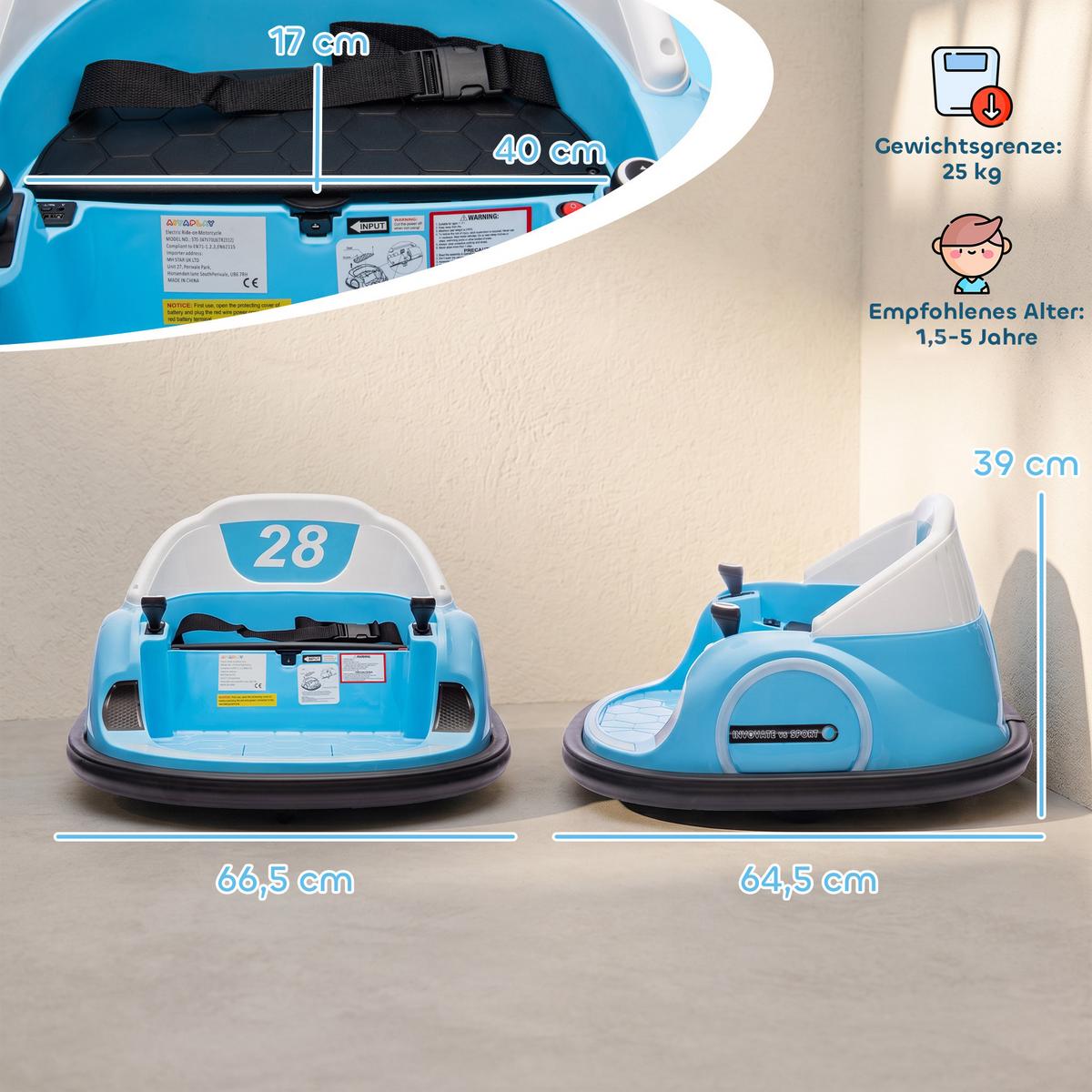 12V Kinder Autoscooter mit 2,4 G Fernbedienung, Elektro Bumper mit Musik - Blau, Kunststoff (66.5/64.5/39cm) - AIYAPLAY