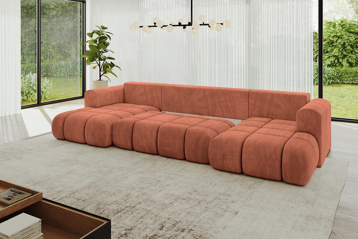 WOHNLANDSCHAFT CLOUD-U 405x185x90 Apricot Velours - Koralle, Holzwerkstoff/Kunststoff (405/90/185cm) - ALTDECOR