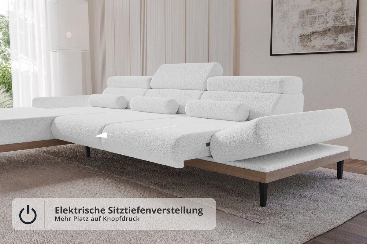 ELEKTRISCHES ECKSOFA Links MONA 316x205x85 Weiß Bouclé - Weiß, Holzwerkstoff/Textil (316/205cm) - ALTDECOR