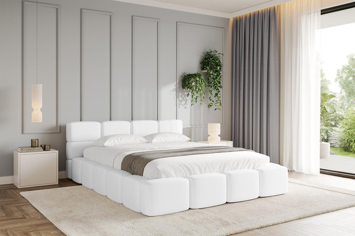 POLSTERBETT mit Bettkasten und Lattenrost, Bett mit Kopfteil, Boxbett ohne Matratze, Doppelbett mit Stauraum - NATA-v1 200x200 Weiß - Weiß, Holzwerkstoff/Textil (200/200cm) - ALTDECOR
