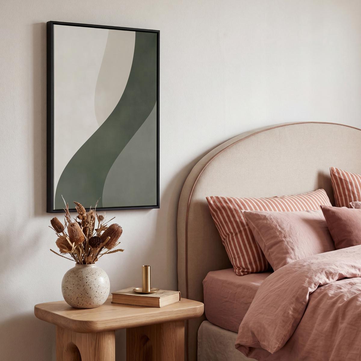 LEINWAND Bilder mit Rahmen - Japandi - Grün - Abstrakt - Modern - 40x60 - Salbeigrün, Textil (40/60cm) - MuchoWow