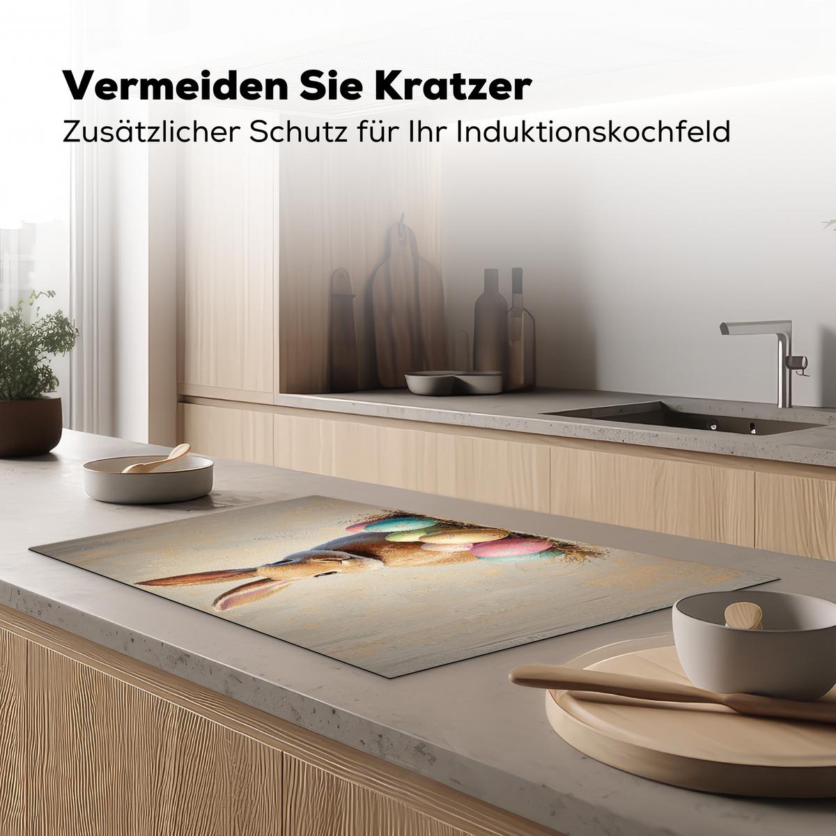 HERDABDECKPLATTE Osterhase - Pastell - Eier Ceranfeldabdeckung 85x52 cm - Beige, Kunststoff (85/52/0.2cm) - MuchoWow